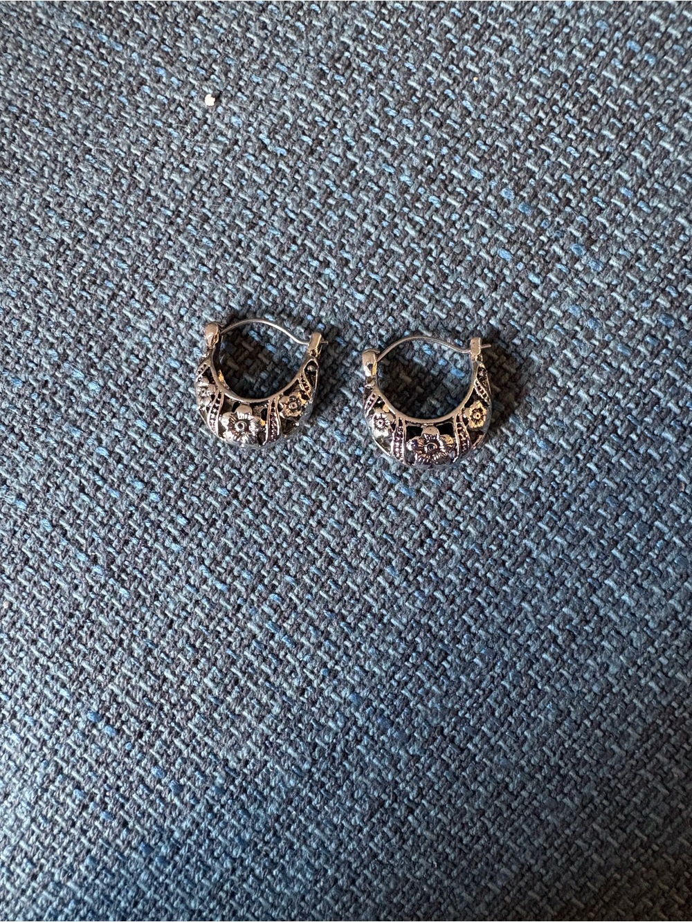 Silver Floral Hoop Earrings - Women's Jewelry